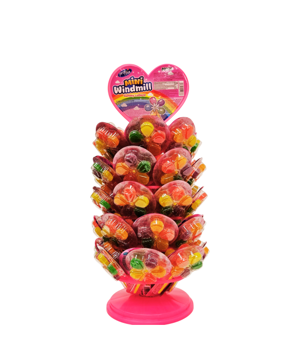 Mini Windmill Gummy Lollipop vaisiniai guminukai, 80 vnt