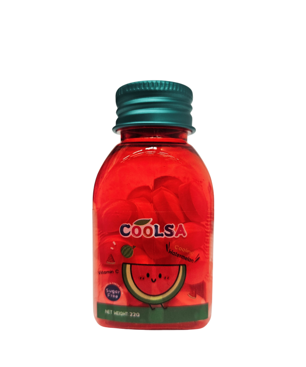 Coolsa Cooling Strawberry becukriai braškių skonio saldainiai su vitaminu C