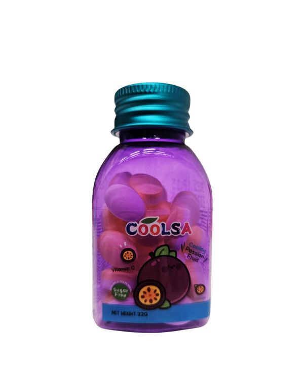 Coolsa Cooling Passion Fruit becukriai pasiflorų skonio saldainiai su vitaminu C