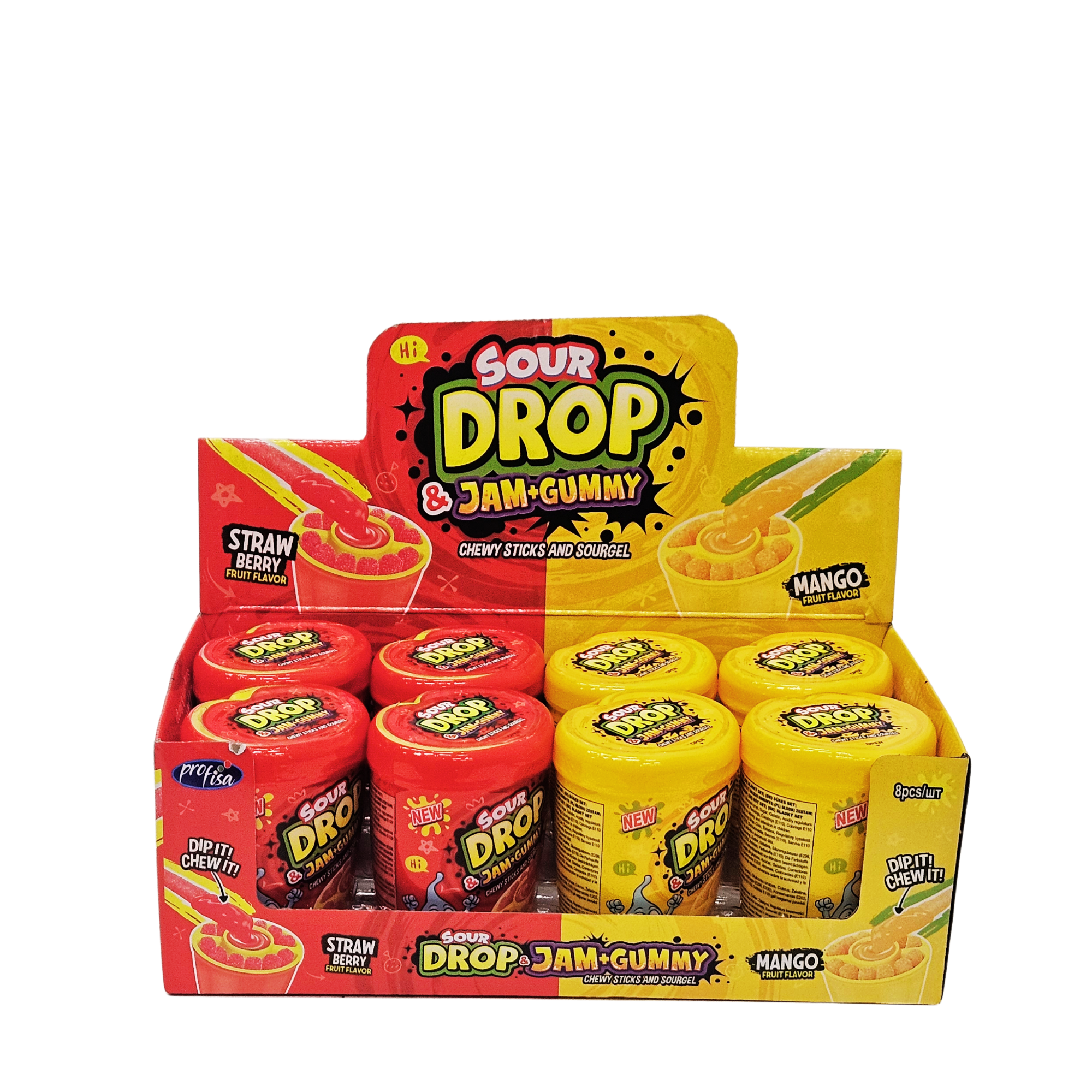 Sour Drop & Jam+Gummy kramtomi saldainiai su rūgščiu geliu