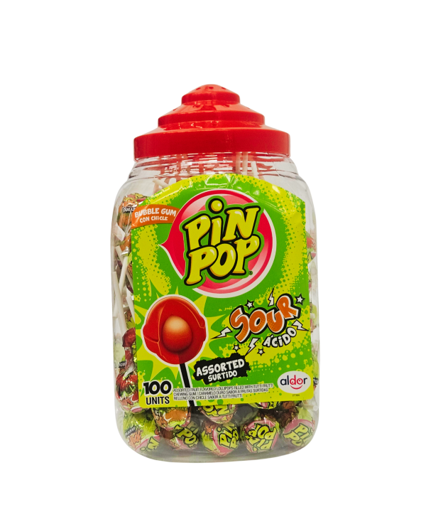 Pin Pop Mix Sour Assorted rūgštūs vaisių skonio ledinukai su kramtomąja guma, 100 vnt