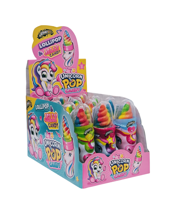 Johnny Bee Unicorn Pop Candy tutti-frutti skonio ledinukas su želė saldainiais