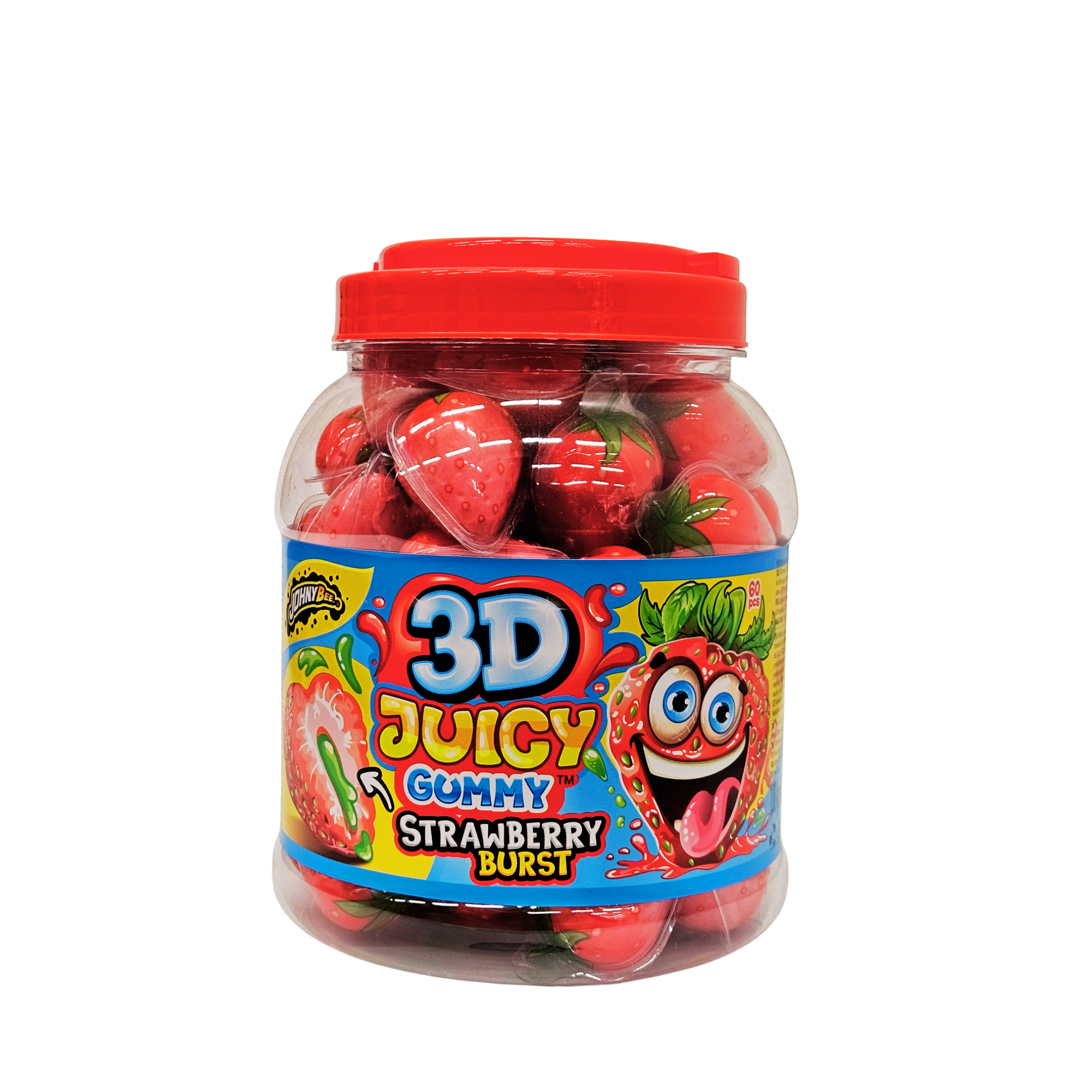 Johny Bee 3D Juicy Gummy Strawberry Burst braškių skonio guminukai, 60 vnt