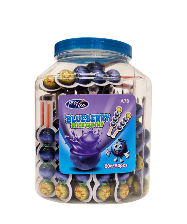 Blueberry Stick Gummy – mėlynių skonio guminukai ant pagaliuko, 50 vnt.