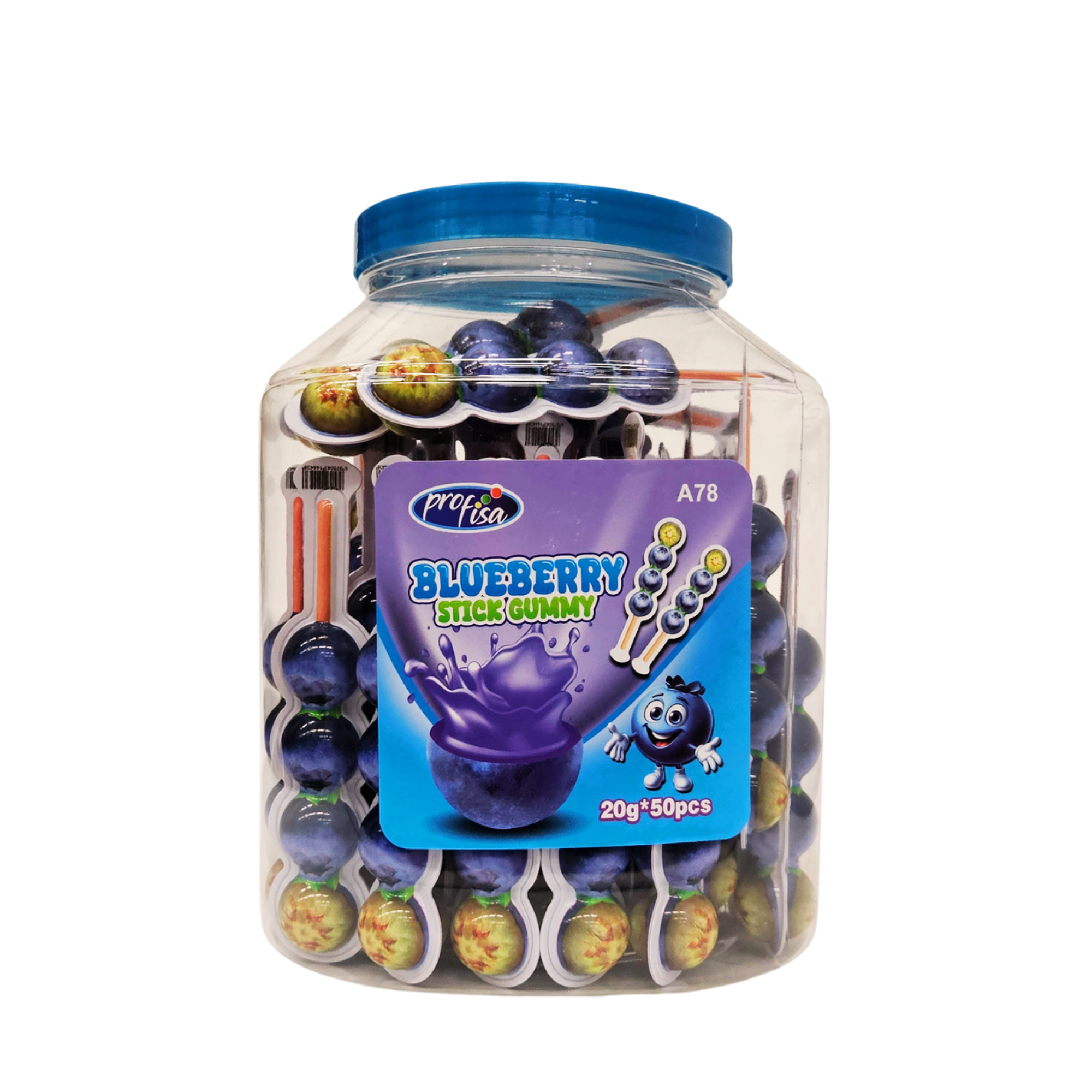 Blueberry Stick Gummy – mėlynių skonio guminukai ant pagaliuko, 50 vnt.