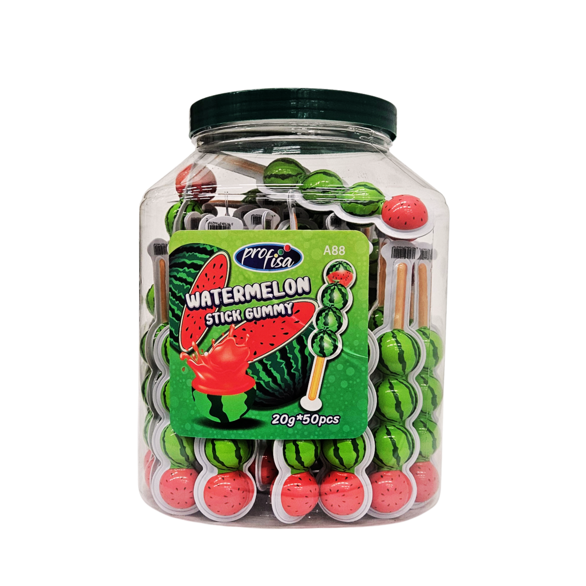 Watermelon Stick Gummy – arbūzų skonio želė saldainiai ant pagaliuko, 50 vnt.