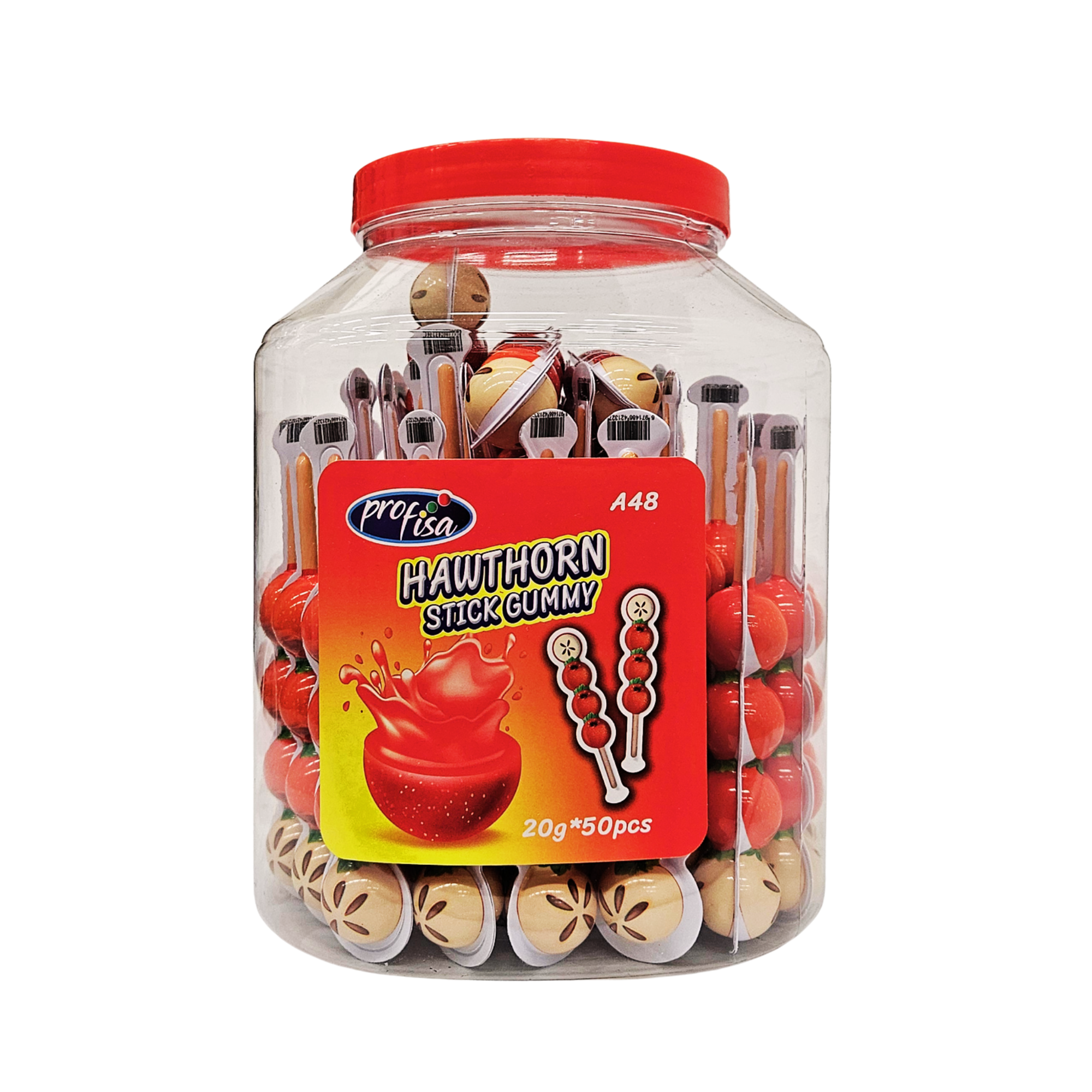 Hawthorn Stick Gummy – gudobelių skonio želė saldainiai ant pagaliuko, 50 vnt