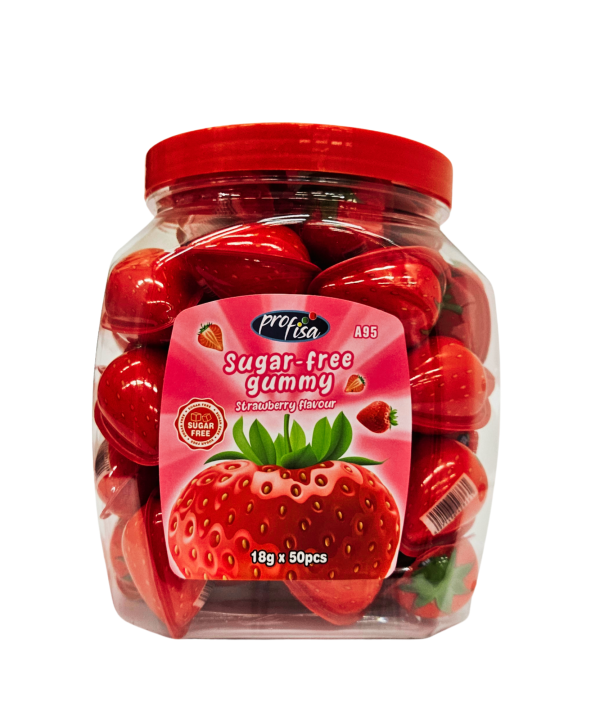 Sugar-Free Gummy Strawberry – braškių skonio guminukai be cukraus, 50 vnt