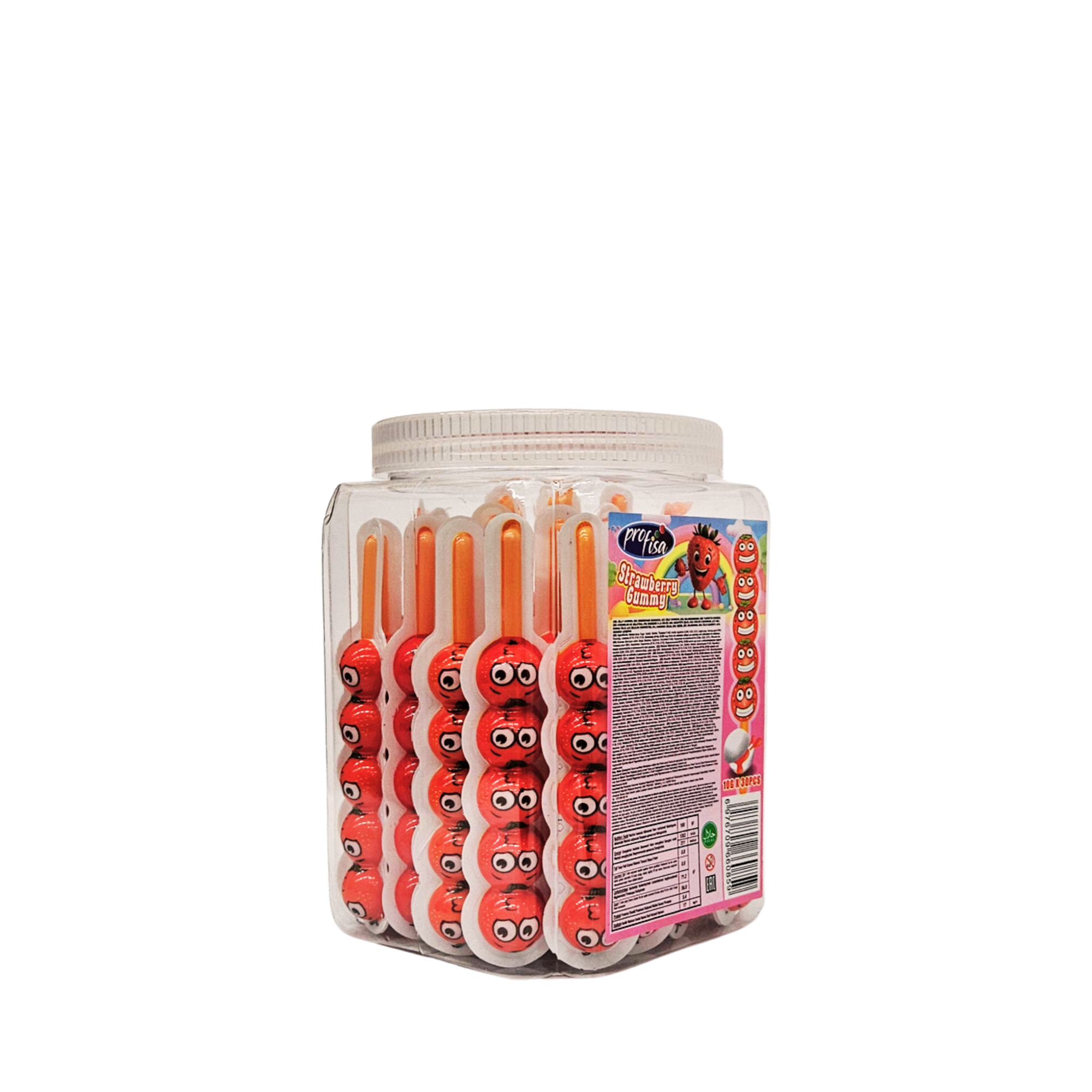 Strawberry Gummy – braškių formos guminukai ant pagaliuko, 30 vnt.