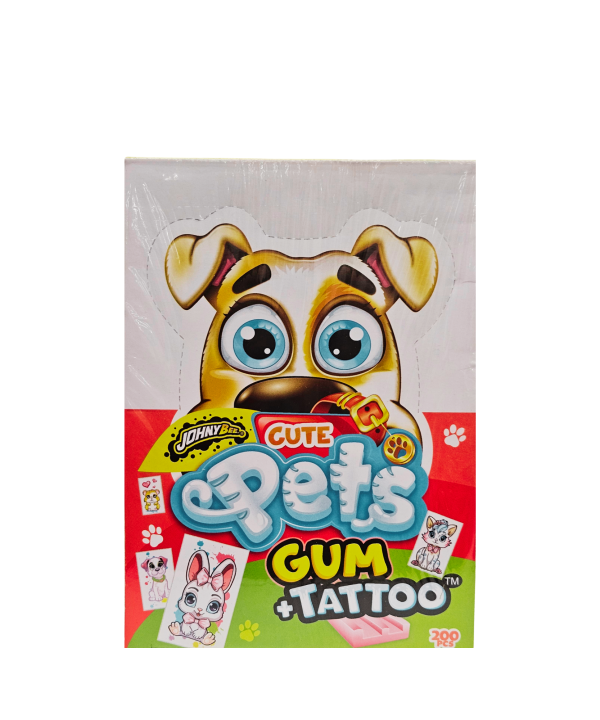 Johny Bee Cute Pets Gum + Tattoo kramtomoji guma su tatuiruote, 200vnt