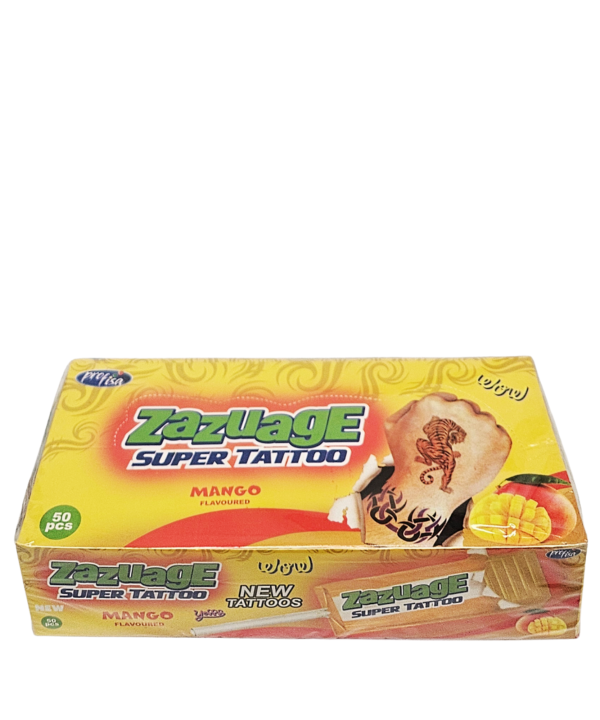 Zazuage Super Tattoo Mango kramtomas ledinukas su laikina tatuiruote, 50 vnt