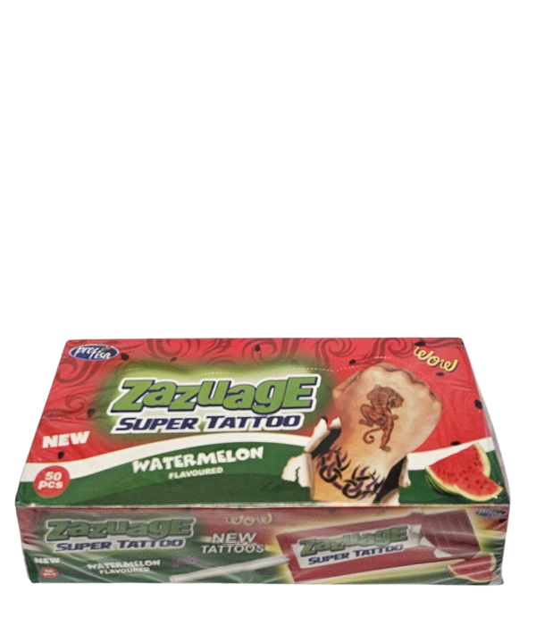 Zazuage Super Tattoo Watermelon kramtomas ledinukas su laikina tatuiruote, 50 vnt.