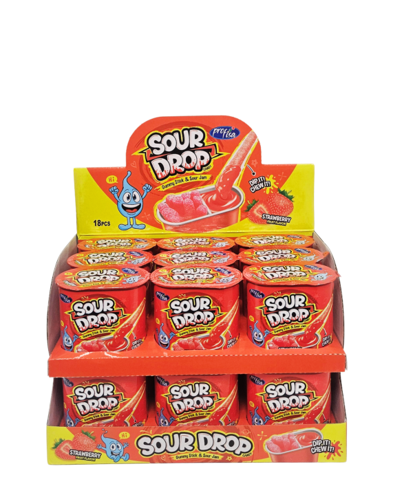 Profisa Sour Drop Gummy Stick & Sour Jam Braškių skonio