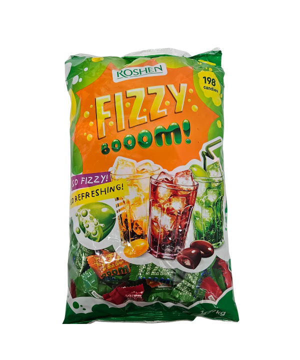 Roshen Fizzy Boom vaisinių skonių karameliniai saldainiai su putojančiu įdaru