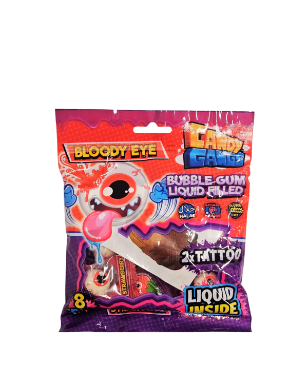 Candy Gangs Bloody Eye kramtomoji guma su skystu įdaru ir tatuiruotėmis