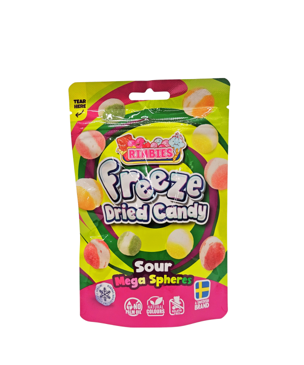 Rimbies Freeze Dried Candy Sour Mega Spheres – šalčiu džiovinti rūgštūs vaisiniai saldainiai