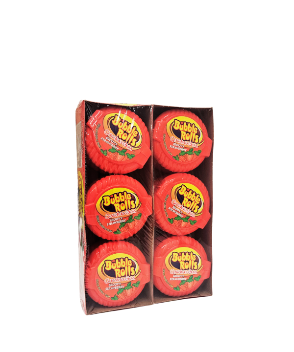 Bubble Rolls Groovy Strawberry 100 cm – braškių skonio kramtomoji guma