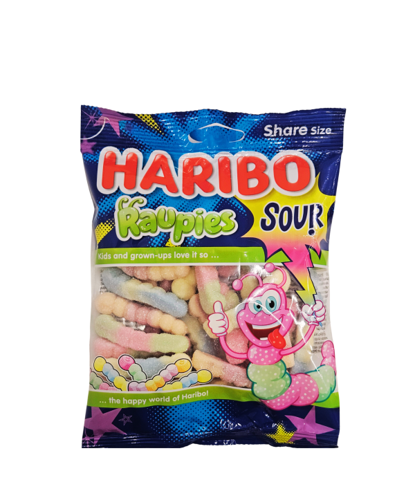 HARIBO Raupies Sour rūgštūs vaisių skonio guminukai