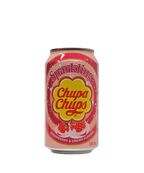 Chupa Chups Sparkling Strawberry & Cream braškių ir grietinėlės skonio gazuotas gaivusis gėrimas, 345 ml
