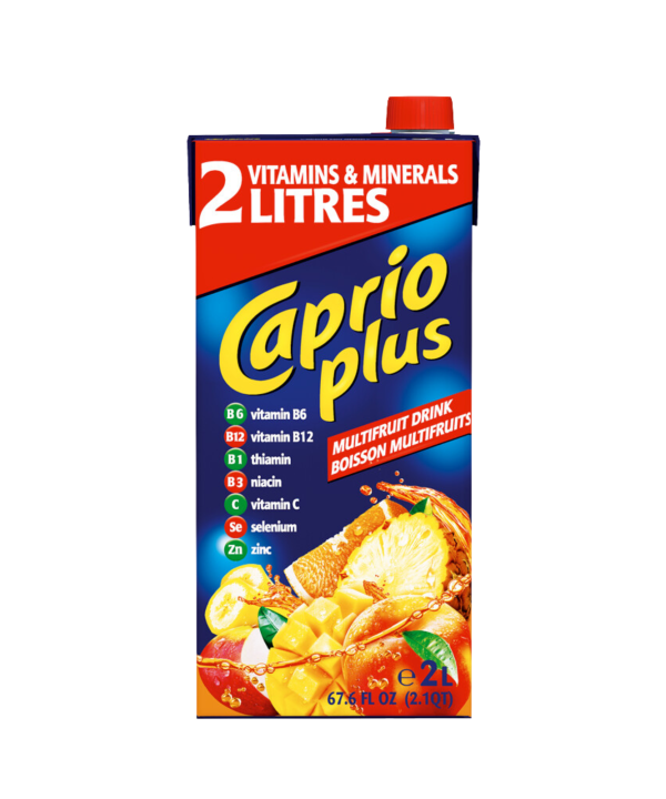 Caprio Plus Multifruit negazuotas įvairių vaisių skonio gėrimas su vitaminais ir mineralais