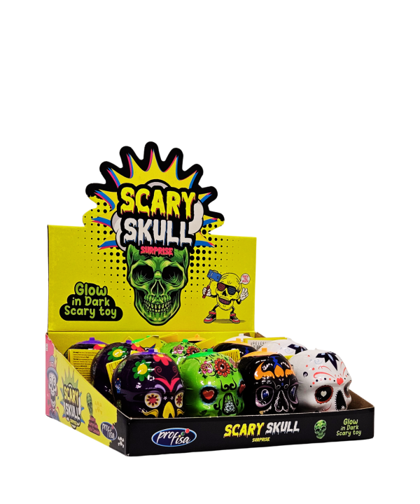 Scary Skull Surprise – saldainiai kaukolėje su šviečiančiu žaisliuku