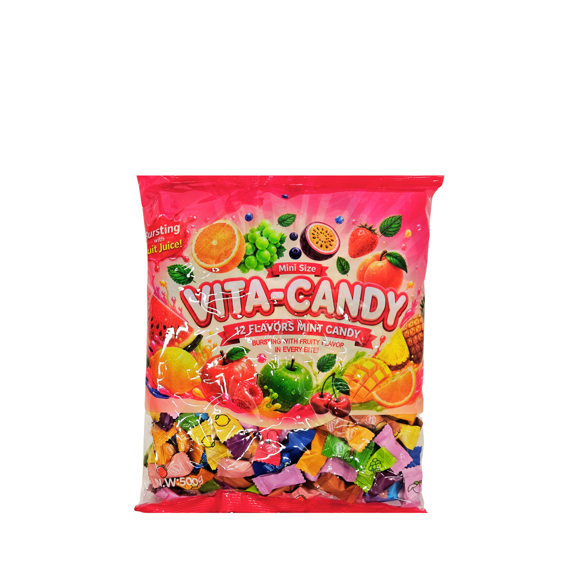 Vita Candy Mini 12 skonių becukriai vaisių skonio saldainiai, 500g