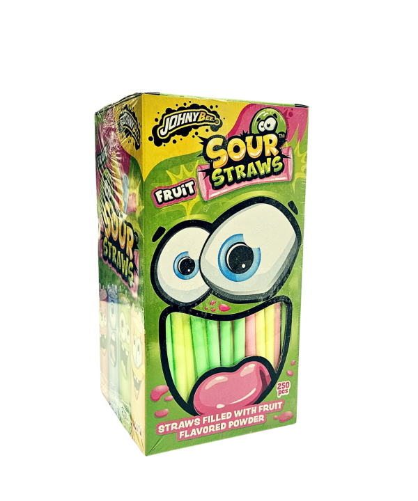 Johnny Bee Sour Straws rūgštūs vaisių skonio milteliai šiaudeliuose, 250 vnt
